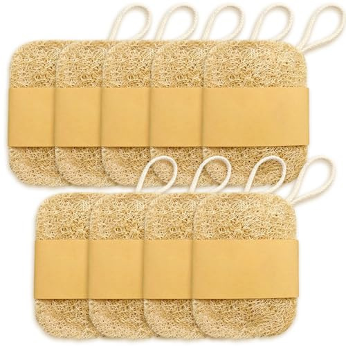 VAEIORP 9 esponjas naturales de luffa 7×10 cm cuadradas – jabonera/esponja para platos para ducha/baño/cocina/encimera