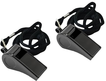 XICHENGHISDAI Lot de 2 sifflets de sport en plastique noir avec cordon pour entraîneurs, entraînement, arbitres, urgences, officiels et activités de plein air
