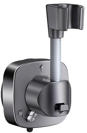 KLVGTIFS Soporte de Ducha, Ajustable Soporte Alcachofa Ducha de 360°, Material ABS, Montaje en Pared sin Taladro, para la Mayoría de Cabezales, Compatible con Superficies Lisas, Gris