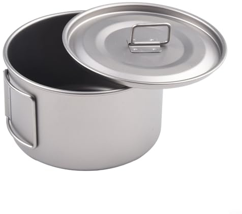 Gdfnmogo Ciotola da campeggio leggera in titanio con manico pieghevole, stoviglie all'aperto per escursioni, zaino in spalla e picnic, contenitore per alimenti in metallo resistente alla ruggine