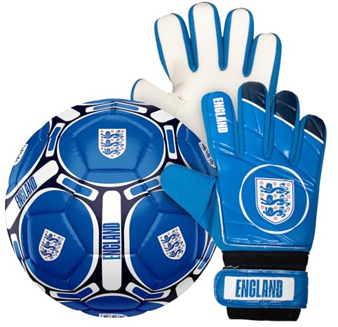 England Official Size 4 Football & Boys Goalkeeper Gloves Junior Gift Set