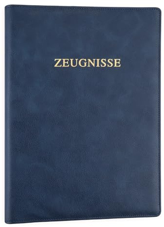 Thboxes Cartellina portadocumenti formato A4 con 20 buste trasparenti, copertina in pelle PU, cartellina portadocumenti, per ragazzi, ragazze, adulti, certificati, certificati, certificati (blu scuro)