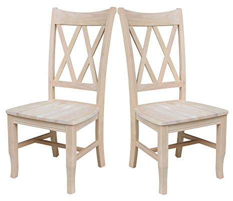 IC International Concepts, Set of 2 Double X-Back Dining Chairs, Armless, Real Wood, Kitchen/Dining/Accent, 19.9W x 22D x 41.3H, 225 Lbs Wt. Capacity, DIY, Paint/Stain In Any Color, Unfinished