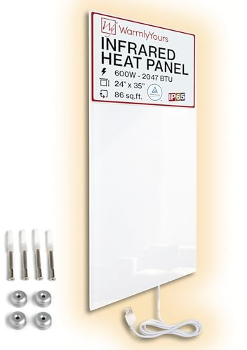 Infrared Wall Heater Panel Glass White 600W Electric Radiant Heat Panel 24x35in. Energy Efficient Space Heater, Wall Mounted Infrared Heater for Indoor Use, Silent Heating Panel for Bathroom, Bedroom