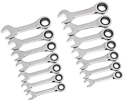 GearWrench 14 Pc. 12 Point Stubby Ratcheting SAE/Metric Combination Wrench Set - 85206