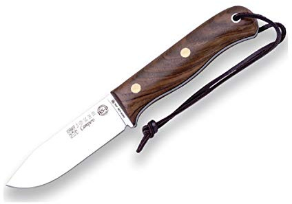 Joker Cuchillo de Caza BS9 Campero CN112-P, Mango de Madera de Nogal, Hoja de 10,5 cm, Funda Piel, con pedernal, Herramienta de Pesca, Caza, Camping y Senderismo