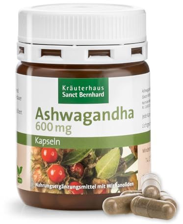 Sanct Bernhard Ashwagandha Kapseln | 600 mg Ashwagandha-Extrakt davon 15 mg Withanolide je Kapsel | 60 Kapseln für 2 Monate