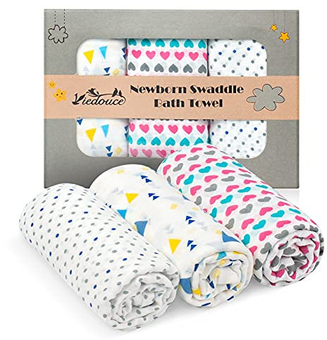 Viedouce 3er-Pack Musselin Tuch Baby,Oeko-TEX Zertifiziert,2 Lagen Baby Pucktücher Musselin Swaddle Babydecken,Spucktuch,Baumwolle Mulltücher Baby Für Junge und Mädchen,Extra Weich,115x115 cm