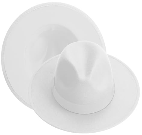KUJUHA Fedora Hats for Mens/Womens Felt FedoraHats Two Tone Wide Brim Fedora Hats Rancher Hat White