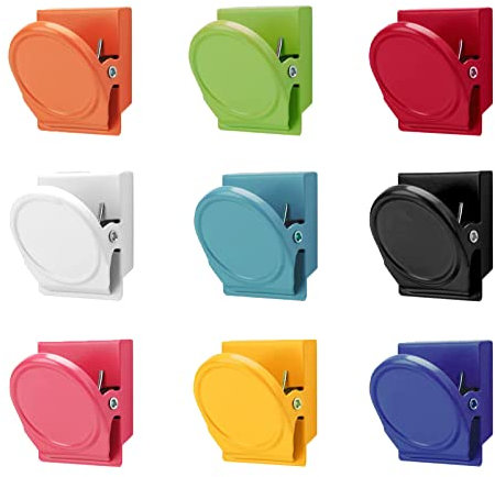 LUCTHY Fridge Magnets Clips 9pcs, Strong Whiteboard Magnets Coloured Magnetic Clips Scratch-resistant for Kids and Adults (color round 9pcs)