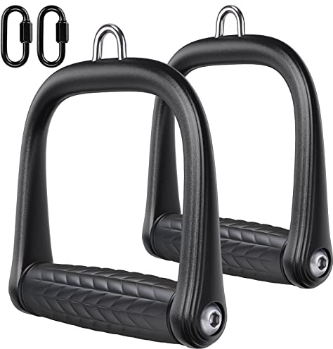 BeneLabel gymhandtag, 2 st kabelmaskinsfäste tricep-remskiva grepp dra ner D-handtag för fitnessträningsband/crossover/styrketräning roterbart handtag med karbinhake, twillmönster