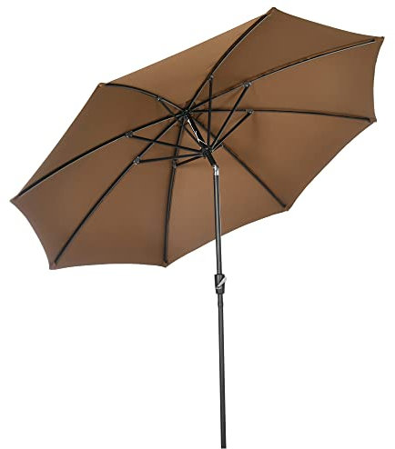 Outsunny Parasol de jardin Ø300 x 252 cm avec manivelle toit inclinable et 8 tiges en métal pour patio, balcon extérieur, marron, 300x300x252 cm