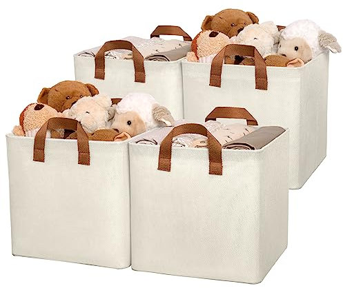GRANNY SAYS Storage Cubes, Pack of 4 Beige Storage Boxes for Shelves, Cube Storage Unit Boxes with Metal Frame, Fabric Storage Boxes for Organising Clothes, Foldable Cube Storage Boxes 27x27x27 cm