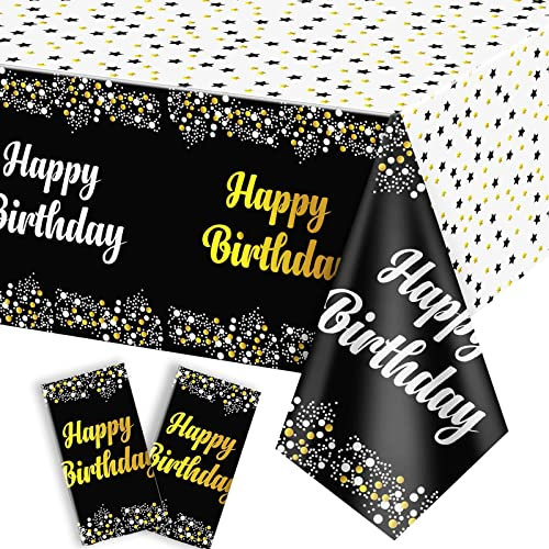 VIKY 2 Stücke Tischdecke Geburtstag, Tischdecke Kindergeburtstag, Biertisch Einweg Tischdecke Party, Tischdecke Schwarz Gold, Geburtstag Tischdecke für Geburtstag, Party, Hochzeit (137 x 183 cm)