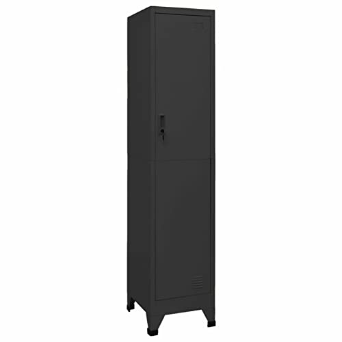 Homgoday Cabinet with Lock Anthracite 38 x 45 x 180 cm in Steel, Wardrobe Closet Storage Shelves for Internal Wardrobe with 1 Door, Outdoor Cabinet, Outdoor Furniture, Broom Holder for Interior