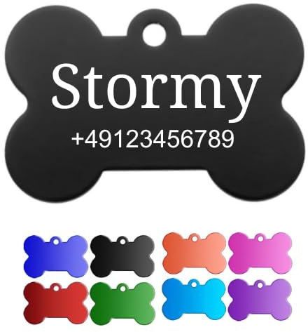 Hundemarke mit Gravur - Personalisiert mit Name und Telefonnummer- Namensschild für Halsband - Anhänger Marke für Hunde - Tiermarke für Hunde, Katzen & Welpen