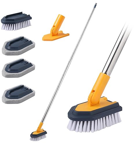 BOOMJOY Tub Cleaner Brush with Long Handle, 55 Extendable Tub Scrubber with Locking Head, No Scratch Shower Cleaning Brush for Bathtub, Bathroom Ceilings, Toilet, Kitchen, Tile, Sink