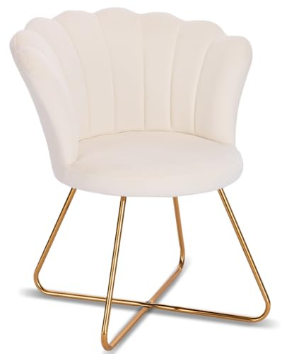 BAKAJI Poltrona Sedia Relax con Rivestimento in Velluto e Gambe in Metallo Colore Oro Cromato, Poltroncina Imbottita ad Alta Densità, Seduta Ergonomica, Design Vintage Retrò, 69 x 64 x 80 cm (Beige)