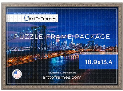ArtToFrames 18.9x13.4 INCH/48x34 CM Multi Frame for 500 Piece Puzzles.This 0.75 Inch Custom Wood Puzzle Frame is Silver - Comes with Regular Glass (PuzzleD9330-18.9x13.4)