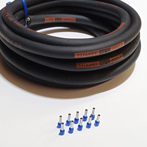 TITANEX H07RN-F 4x2,5 mm² (4G2,5) Motorenkabel, Gummikabel, Baustellenkabel für den Außenbereich 5-50m inkl. 10 Aderendhülsen (50 Meter)
