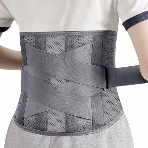 Jokisa Rückenbandage mit Stützstreben,Lendenwirbelstütze aus Atmungsaktivem Nylongewebe,Entlastet die Rückenmuskulatur und zur Haltungskorrektu,Bandscheiben Gürtel für Arbeit und Sports (L)