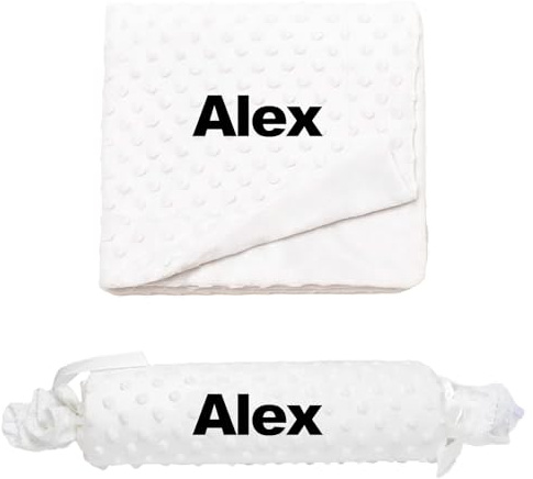 rparty- Cojín en Forma de Caramelo + Manta de Burbujas para Bebé Recian Nacido – Textura Extra Suave de Burbujas, Personalizado con el Nombre del Bebé Bordado y Puntilla de Encaje, Desenfundable.