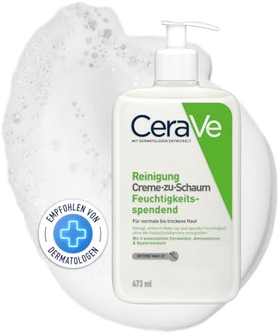 CeraVe Crème à mousse nettoyante, crème nettoyante hydratante, pour peaux normales à sèches, élimine la saleté et le maquillage, à l'acide hyaluronique et aux céramides, 473 ml
