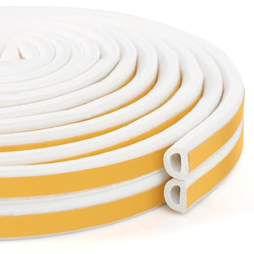 Inwee Burlete para Puerta y Ventana, Burlete Adhesivo, Aislante para Ventanas, Tira de Espuma Autoadhesiva Tipo D de Contra Corrientes Frías, Aislante, Ruido y Colisión, 5M Blanco