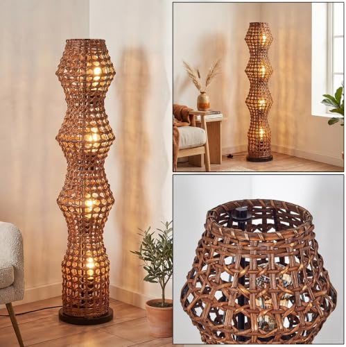 HOFSTEIN golvlampa Cardeira, golvlampa i skandinavisk design, boho-stil med rottingskärm i brunt och ljus effekt, E27, höjd 110 cm, fotbrytare - vardagsrum, sovrum, matsal, hall