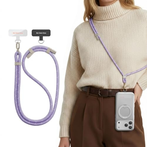 TORRAS Handykette Universal Verstellbar Handyband zum Umhängen aus doppeltem Nylon-Seil Robust Angenehm Lanyard Handy Umhängeband mit Metallschnalle Haltbar Lila