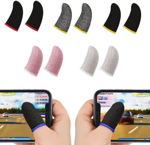 OUDQFCJ 10 Manchons pour Doigts Gaming, Manchons pour Jeux Mobiles, Manchons Respirants pour Pouce, Protection pour Doigts, Anti-Sueur, Compatible avec Smartphones et Tablettes (5 Couleurs)