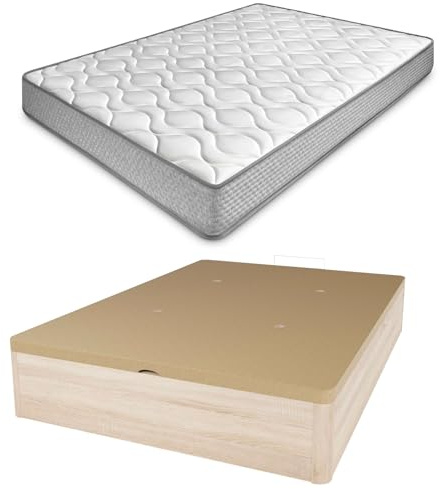 amuéblate Online - Pack Colchón Viscoelástico Carla Reversible + Canapé Madera Abatible Gran Capacidad | Color Cambria 90 x 190
