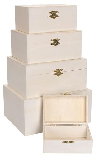 Ideen mit Herz | Set di scatole in legno | rettangolari | cassette in legno con coperchio e chiusura in metallo | 5 pezzi | diverse dimensioni