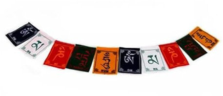 Stormflag Daming Mantra Bandiera Tibetana Mini Stampata Bandiera di Preghiera Tibetana Formato 3.15x4.3Inches, 8x12cm Lunghezza 1.4m Satin Polyester Pack da 10pcs per Esterno.