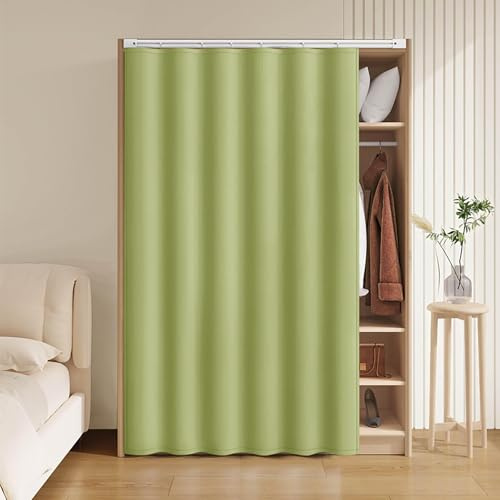 Tenda Scaffale Antipolvere, Tende per Armadi per Scaffali, Tenda per Armadio Aperto, Tenda Copri Scaffale con Guida Scorrevole, Leggero E Traspirante, Facile da Installare(Verde,W 100 x H 200 CM)
