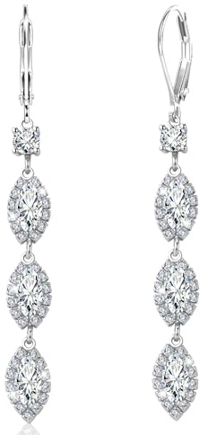Sterling Silver Leverback Drop Earrings, ALEXCRAFT Long Zirconia Dangle Earrings for Women Trendy Hypoallergenic 925 Sterling Silver Lightweight Dangling Teardrop Earring Brides Engagement Wedding