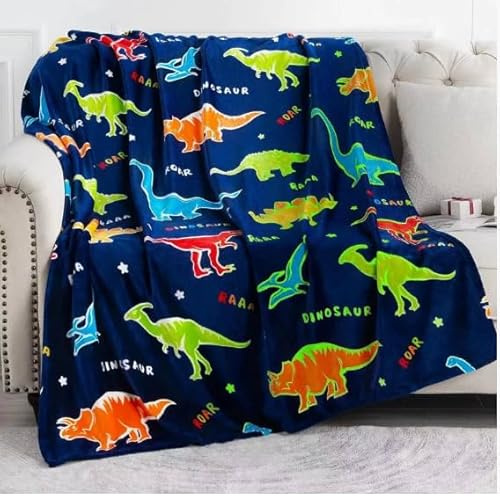 Manta de dinosaurios, manta que brilla en la oscuridad, manta de dinosaurios para niños, 200 x 150 cm, brilla en la oscuridad, mullida, regalo de dinosaurio para niñas y niños de 2 a 12 años