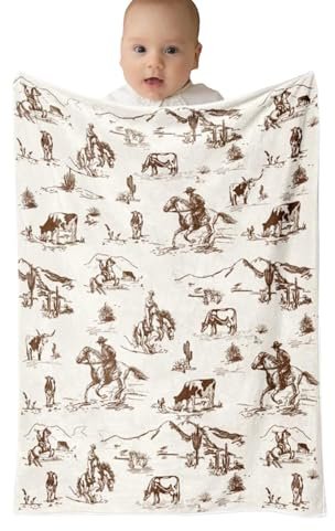 Générique Plaid Cowboy | Accessoires Bébé Western Cowboy | Couette Courtepointe Douce Rustique pour Pique-Nique Plage Voyage Patio Salon Cuisine Parc Ferme Appartement Banc d'Extérieur