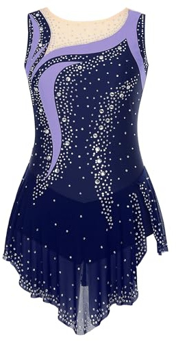 Chaoyinn Donna Body Ginnastica Ritmica Artistica Strass Abito Abbigliamento Pattinaggio Danza Latina Esibizione Blu navy S