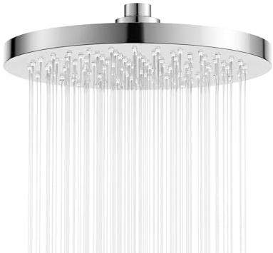 FRIYOYA Round Rainfall Shower Head 8 Inch, Stainless Steel Cover Rain Shower Heads, Fixed Waterfall Shower Head High Pressure, Replacement Showerhead with Universal Fitting Chrome