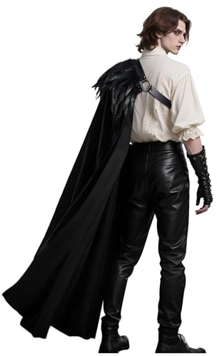 keland gotisk en axel kappa med fjäderaxel – halloween karneval riddare vampyr cosplay