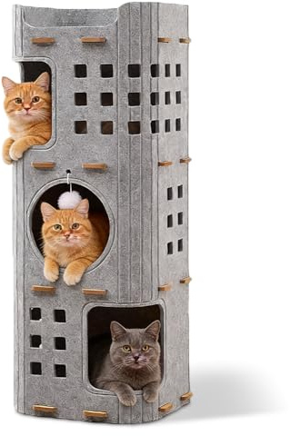 Cama para gatos de fieltro, cama para gatos, plegable, porosa, para dormir, jugar a esconderse, resistente al invierno, extraíble, color gris (3 pisos, 90 x 37 x 37 cm)
