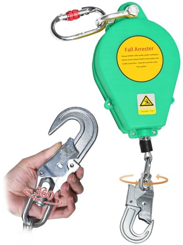 BOVDC Imbracatura di Sicurezza Anticaduta Tetto, Dispositivo Anticaduta Retrattile Certificato 10 mt/15 mt/20 mt, 150kg Dispositivo Retrattile di Sicurezza Anticaduta Tetto/Lavoro Aereo(Verde,20m)