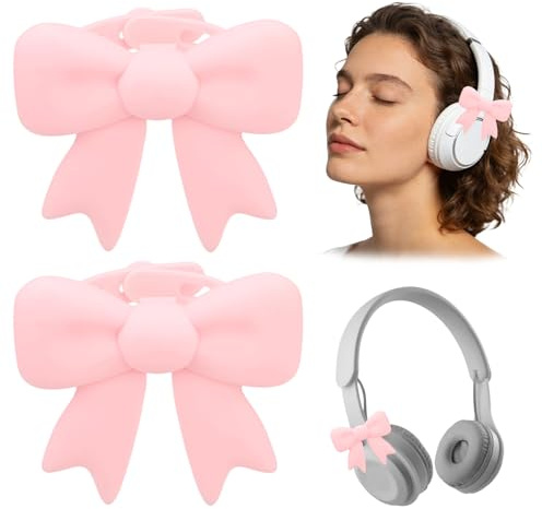 2pcs Pink Bow Decor Headphone Accessories, Silicone 3D Coquettish Headphone Attachment Accessories Cute Earphone Decorations for Women