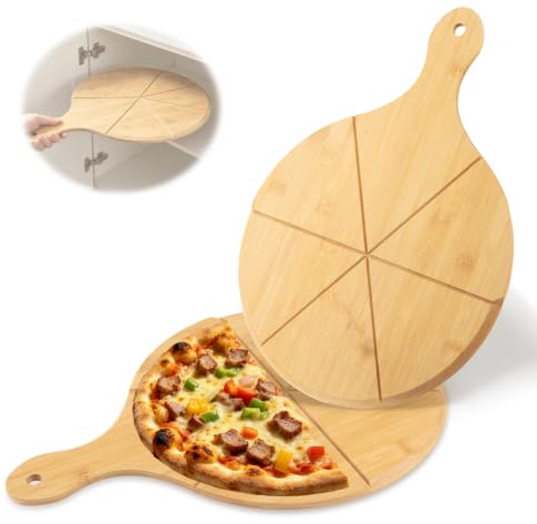 2 stycken pizzabräd, pizzatallrik trä med handtag Ø 33 cm, kan användas på båda sidor, rund skärbräda för pizza, flammkakbräda, pizzatallrik, rund träbräda för pizza och servering