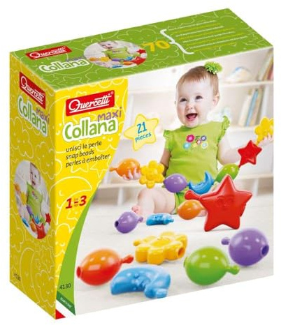 Quercetti Collana Maxi, 21 Pcs, Jouet Bebe 1 an - 3 Ans, Motricité Fine, Activité Manuelle Enfant, Jeux de Construction Magnetique Enfant, Jeux Montessori