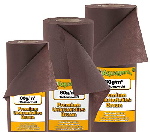 Aquagart Gartenvlies I 54m² Unkrautvlies I braun I Ideal für Rindenmulch Breiten 1,8m I 80g/m² I ohne Chemie I Luft- & Feuchtigkeitsdurchlässig I verrottungsfest