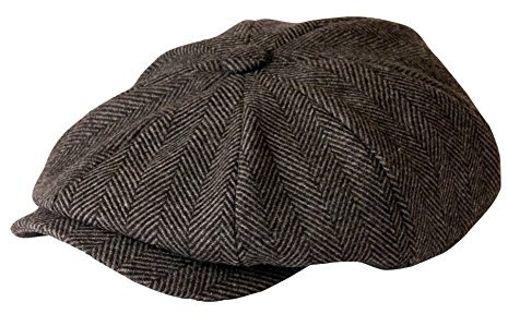 Gamble & Gunn 'Shelby' Schiebermütze Grau Fischgrätenmuster Tuch Cap, Grau , 61 cm