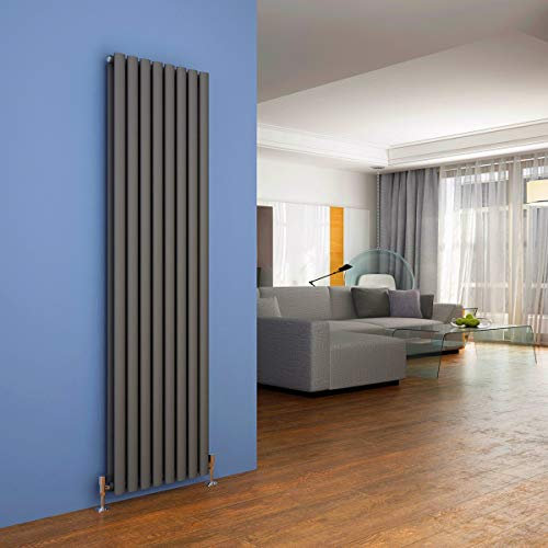 ELEGANT 1800 x 480 Anthracite Vertical Radiator Double Modern Oval Column Radiator Central Heating Radiators Designer Radiators