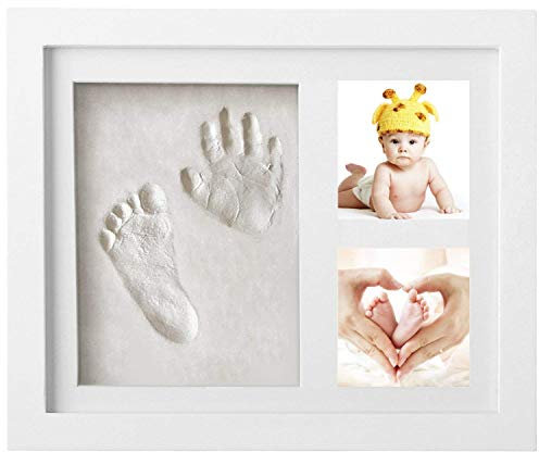 Newlemo Bilderrahmen Baby Gipsabdruck Baby Hand und Fuß, Baby Bilderrahmen mit Gipsabdruck Tolles Geschenk für Neugeborene (3 gitter, weiß)
